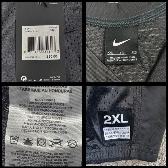 Nike Football Jersey Boys 2XL Gray Stock Vapor Mesh Varsity Practice 908739-060 - Picture 8 of 8